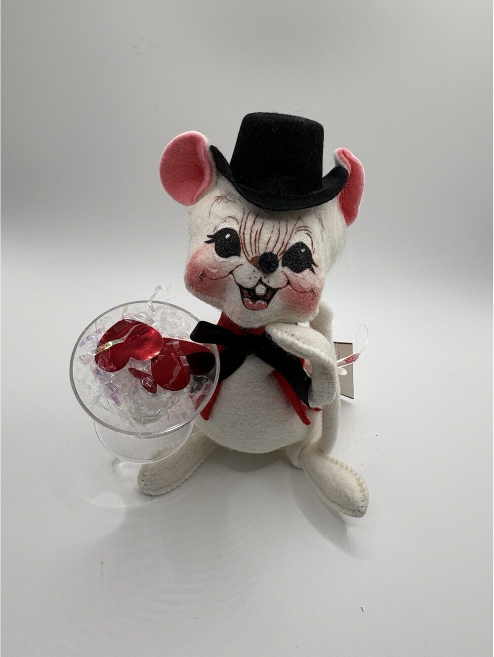 Annalee Doll 7" Hearty Cheer Valentine's Mouse with Glass & Top Hat VTG